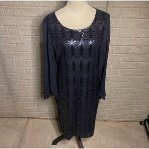 Connected Apparel Navy Blue Sequin Mesh Dress Size 16 Evening Party Formal
